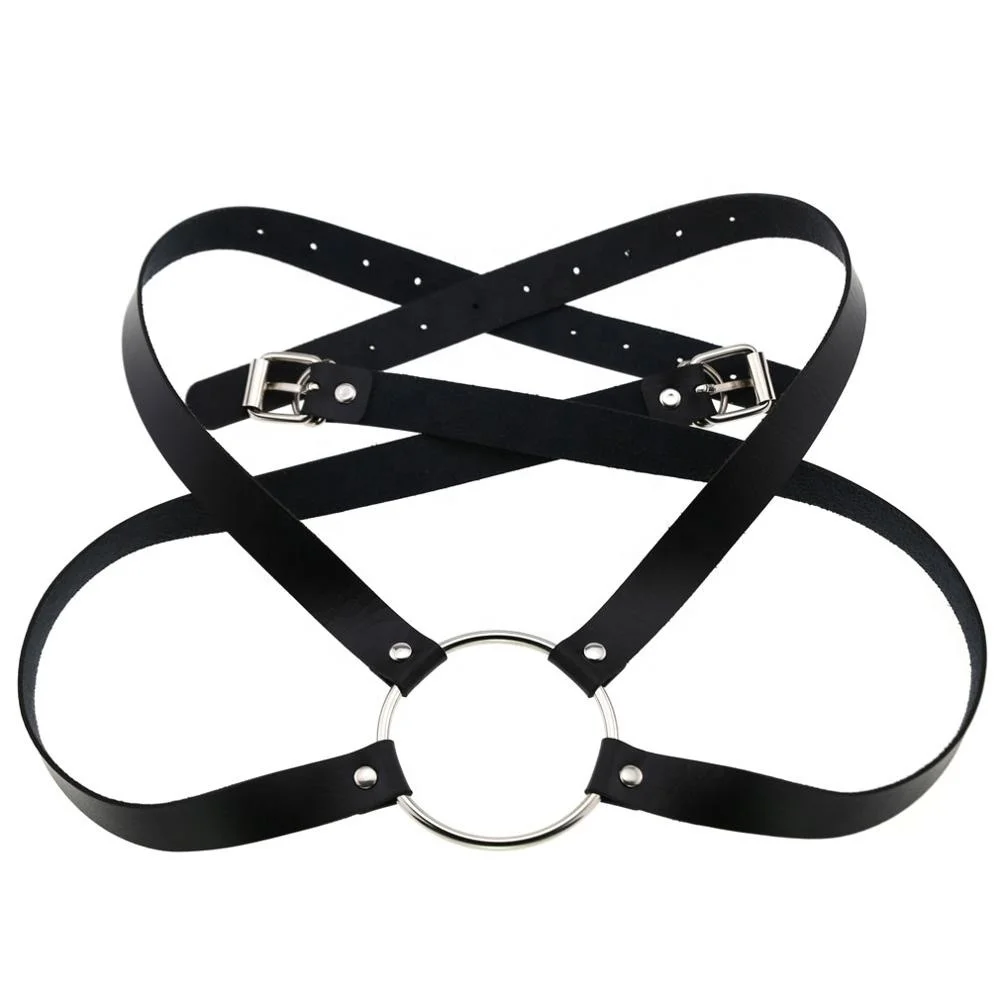 Woman Men PU Leather Chest Muscle Shoulder Body Harness Bondage Punk Goth Metal Big O Round Waist Belt