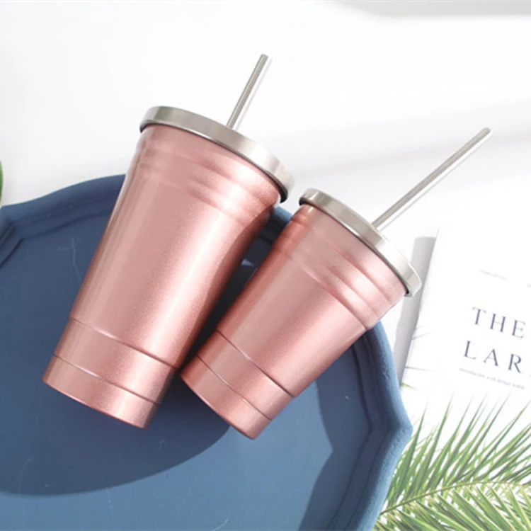 2023 New Design Double Wall Stainless Steel Vacuum Coffee Straw Cup