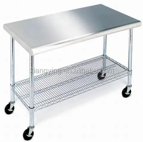OEM ODM High quality best price commercial kitchen multifunctional Stainless steel work bench table with wheels for sale 2021