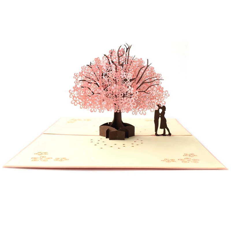 
Laser cutting Cherry trees pop up greeting cards with customise envelope 