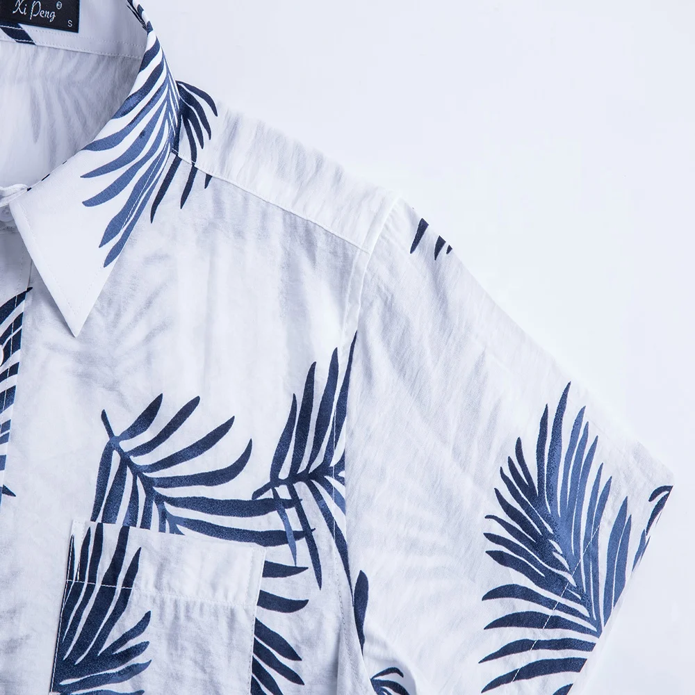 In stock man short sleeve beach hawaiian shirts white men shirt cotton
