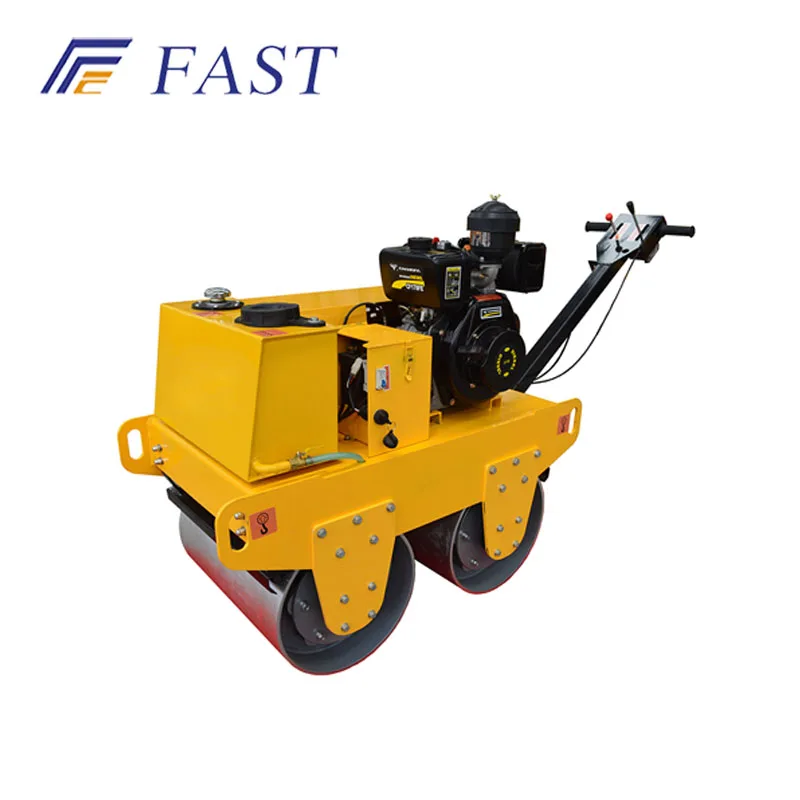 Small walk behind double drum road roller