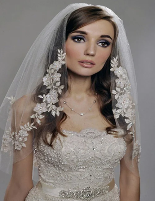 
Morili top quality short lace two layers Ivory 1.5 meters width 1.5 meters short wedding lace veil for bridal with comb MSVB6 