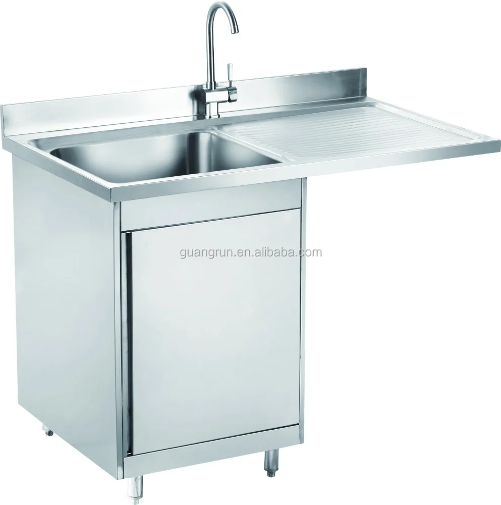 Hotel Used Free-standing Heavy-duty Commercial Stainless Steel Kitchen Sink with Drainboard GR-303D
