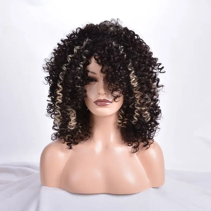 Aishili cheap Synthetic long Kinky Curly afro  hair synthetic hair Wig For Black Women Heat Resistant Hair Wig