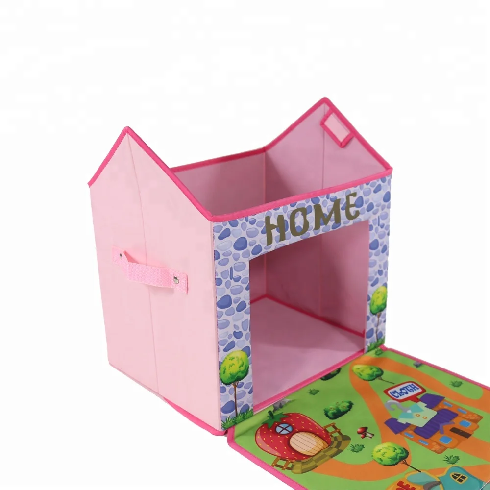 Cartoon House Storage Box With Roll Out Play Mat
