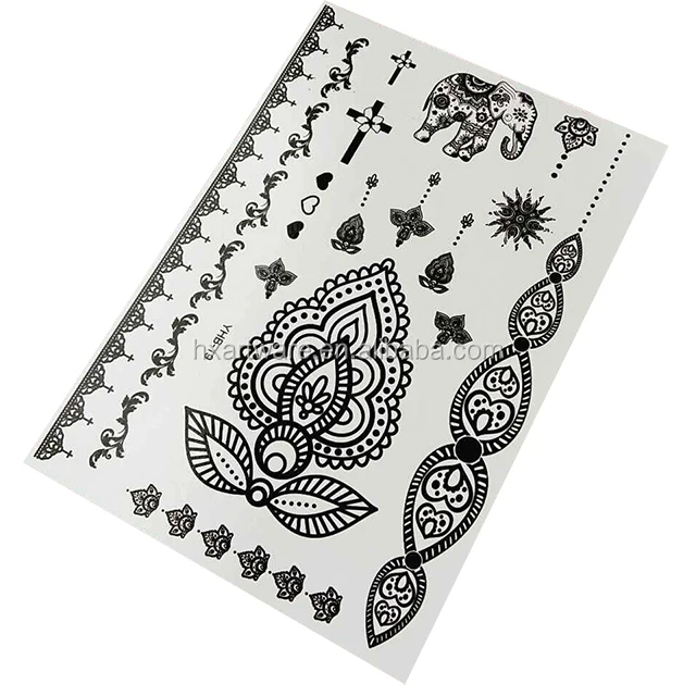 
Removable temporary henna hand tattoos stickers black color lace skin safe 
