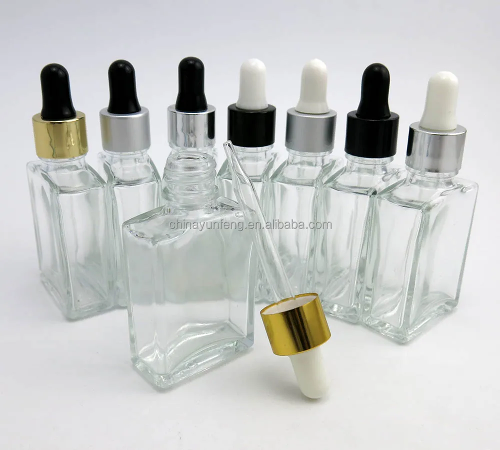 30ML clear square glass dropper bottle, 1 oz crystal essential oil dropper bottle with good quality