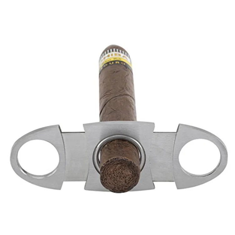 2019 Amazon Hot Sale New Product Silver Round Stainless Steel Metal Handle Double Blade Cigar Cutter Wholesale
