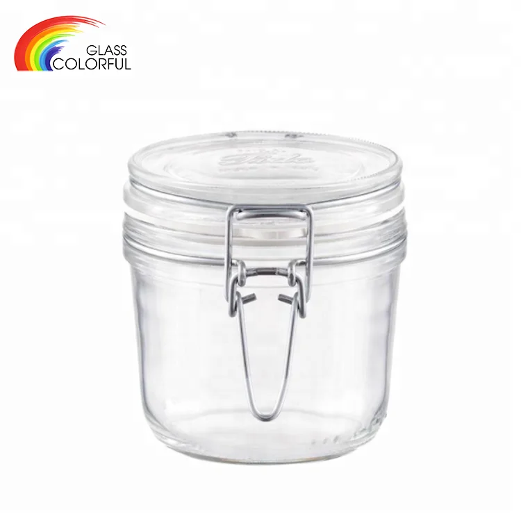 Small Jars Cheap Whole Sale Kitchen Storage Cookie Candy Cream 300ml Round Clear Glass with Clip Lids Customized Logo Beverage