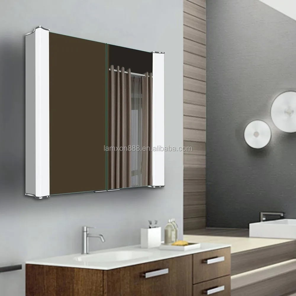
European marketing bathroom furniture illuminated mirror cabinet with sensor switch 