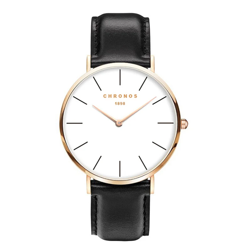 
Chronos Men Watches Leather Strap Women Watches Rose Gold Silver Quartz Wrist Watch Relogio Masculino 