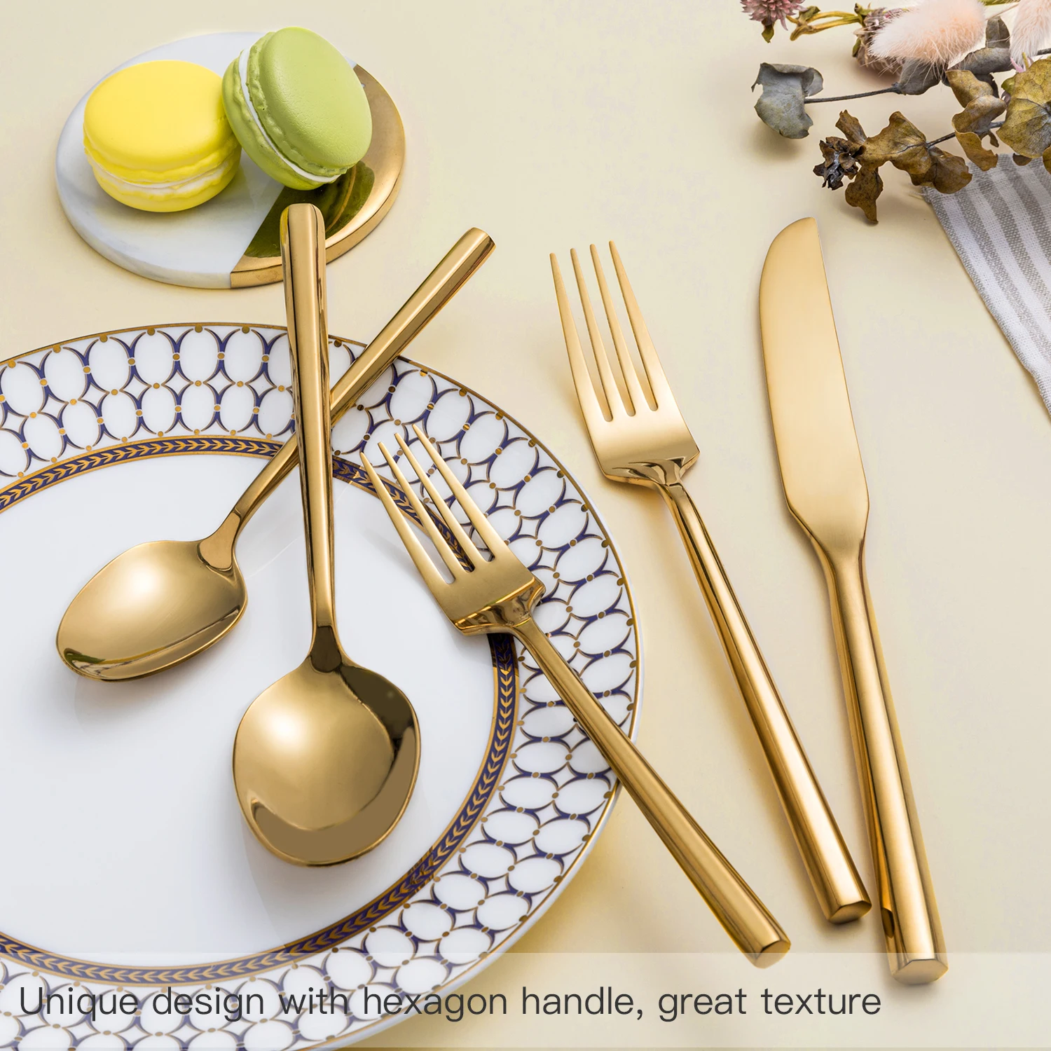 Wholesale Hand Forged Stainless Steel Gold Wedding Cutlery