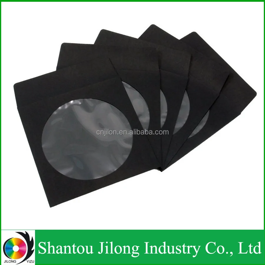 Black Only With Window and Flap Paper Cd Plastic Card Sleeve