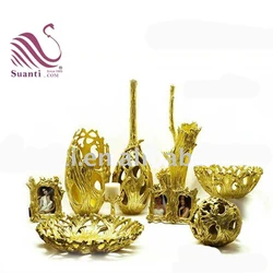 Resin Tree Root Shape Golden Luxury Tabletop Decorative Sets Including Vase Bowl Candle Holder