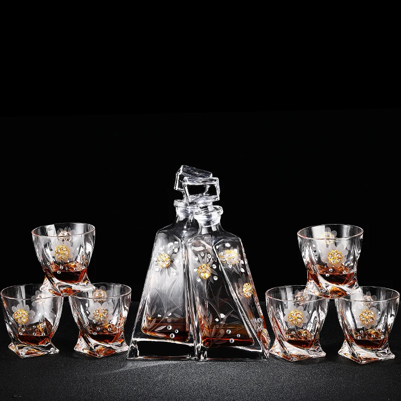 elegant ice-cube crystal whisky decanter set for Gift and Bars