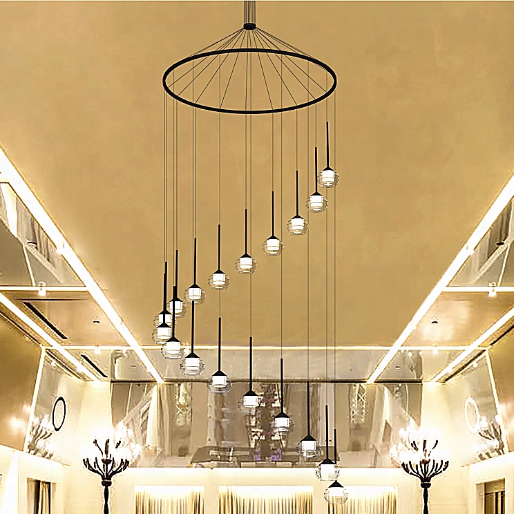 Interior Decorative Contemporary 18 Crystal Clear LED Drop Lights Stair Long Mall Chain Chandelier