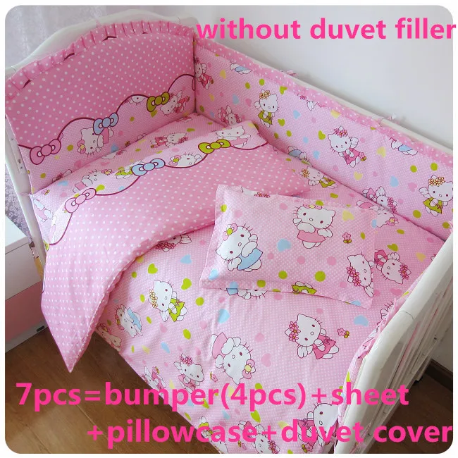 Discount 6 7pcs Hello Kitty Baby Bedding Set 100 Cotton Breathable Crib Bumper Reactive Printing 120