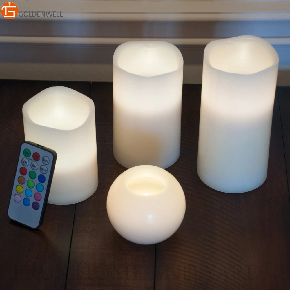 3 Piece Flickering Flameless LED Wax Pillar Candles Set with Remote Control and BONUS LED Ball Candle