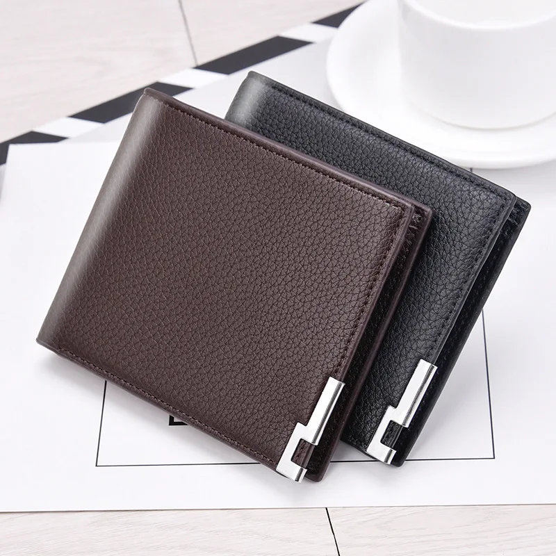 Multi-card litchi grain short leather thin wallet