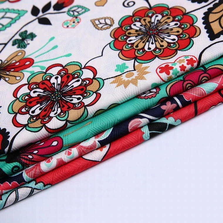 
High quality jacquard hawaii polyester spandex sunflower printed stretch fabric 
