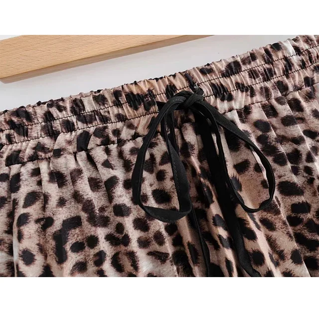 Custom women pleated skirt Polyester Women Long ankle-length Casual Leopard Print A-LINE maxi Skirt DRESS