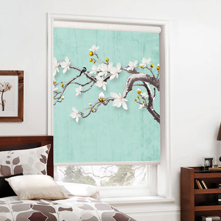 Fancy elegant floral pattern printing roller shade curtain for living room