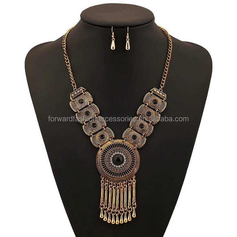Women Exaggerated Tassel Inlay Gemstone Ethnic Turkish Costume Jewellery