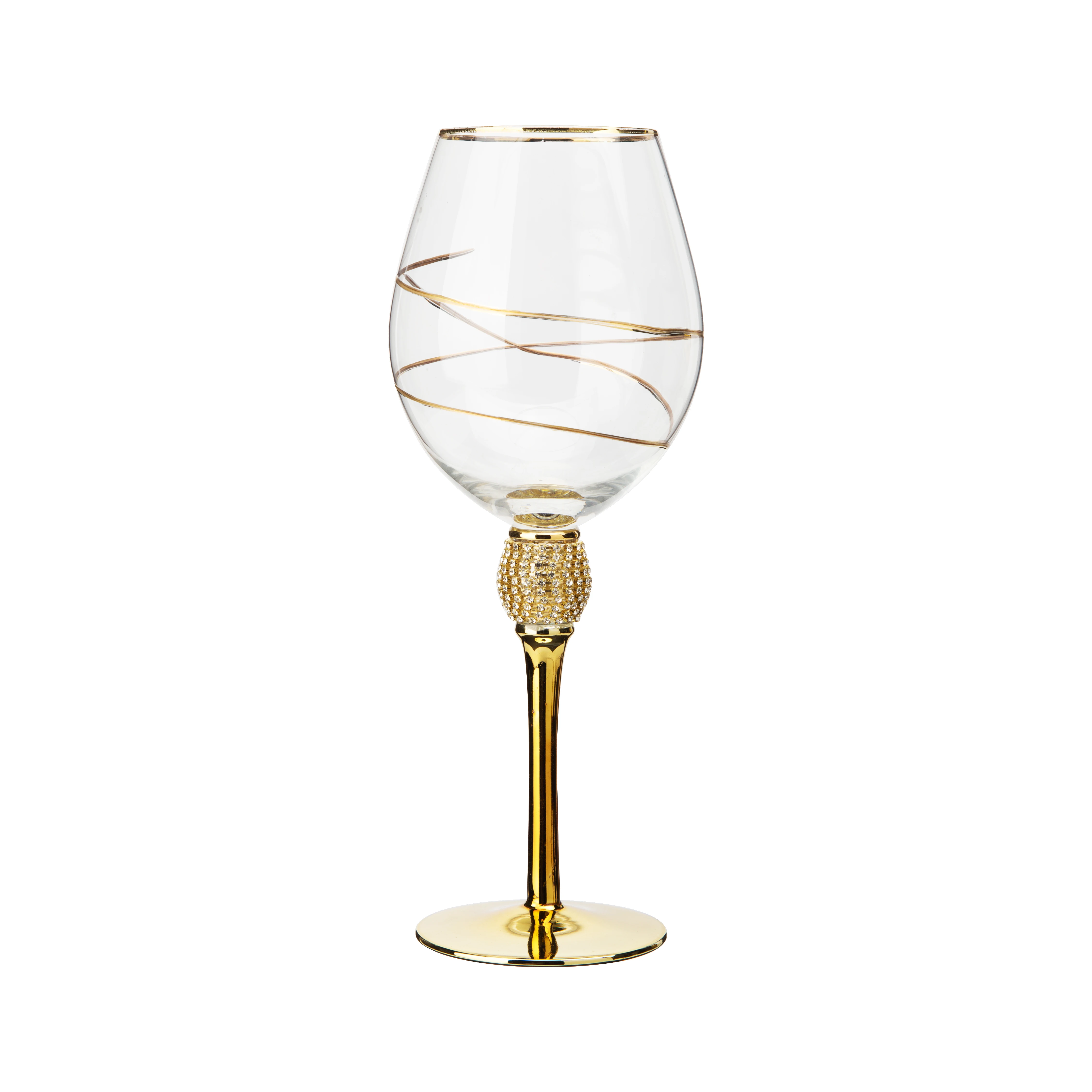 Raymond Wholesale gold rim Handmade diamonds ball   Red Wine Glass Goblet