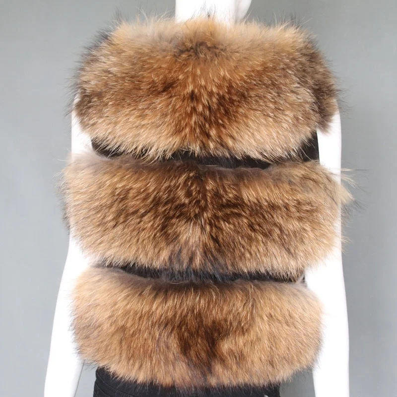 Natural color raccoon fur vest lady fashion real fur gilet short style 3 rows fur waistcoat