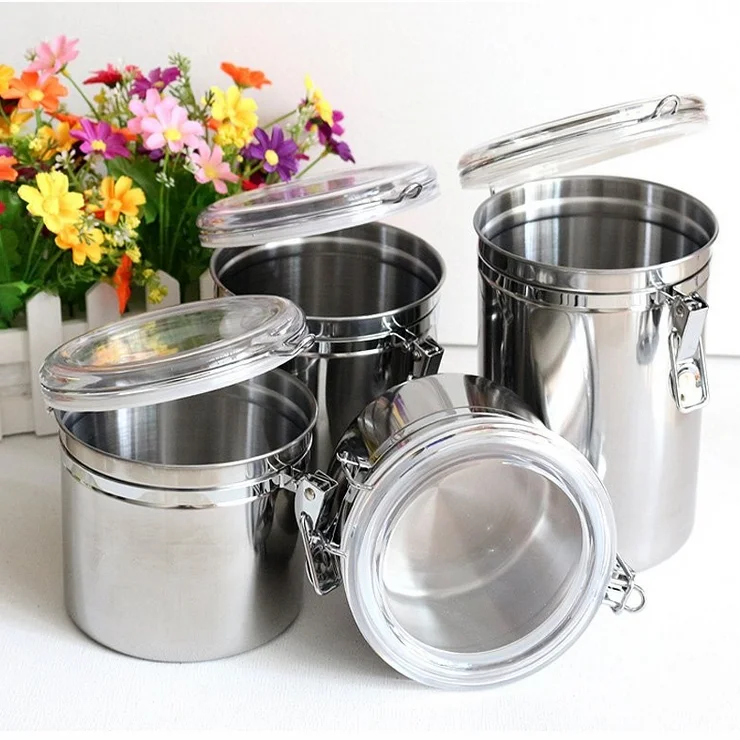 4inch sets stainless steel food storage seal container/jar/box/canister with clip lid
