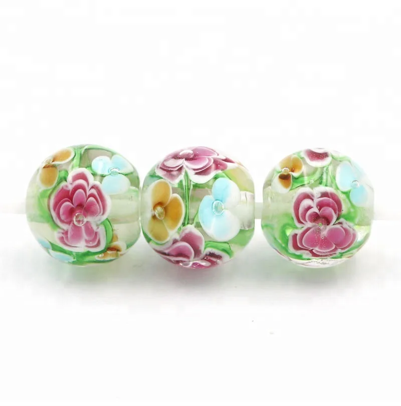 20mm Big hole Lampwork Glass Round Flower Focal Beads for Women Girl Jewelry Table Lamp Crafts Decoration