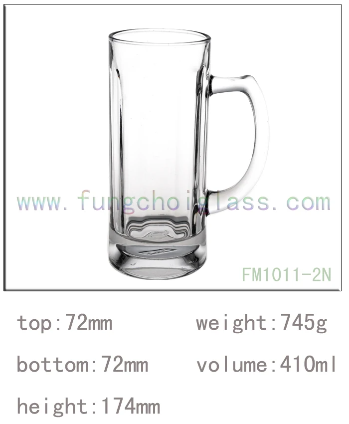 14-15oz Classical clear big glasscup beer glass mug with handle