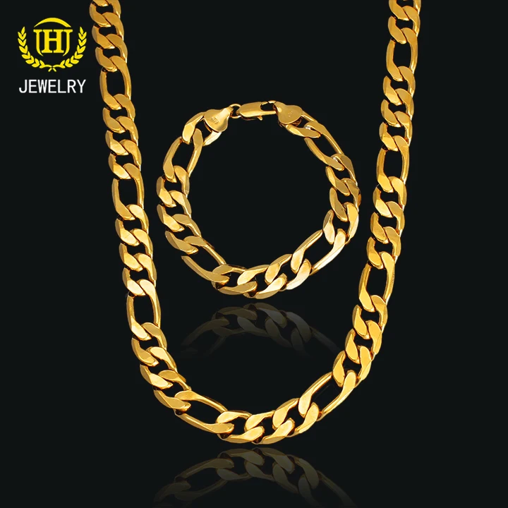 
figaro chain and bracelet set gold plated unisex for gift jewelry set 