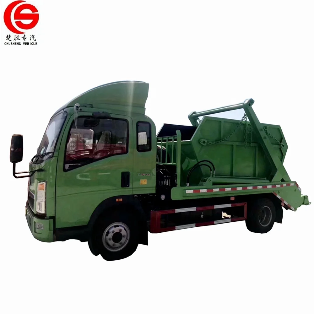 HOWO 4x2 6x4 small 3M3 mobile skip loader garbage Vehicle Swing Arm Garbage Compactor Truck
