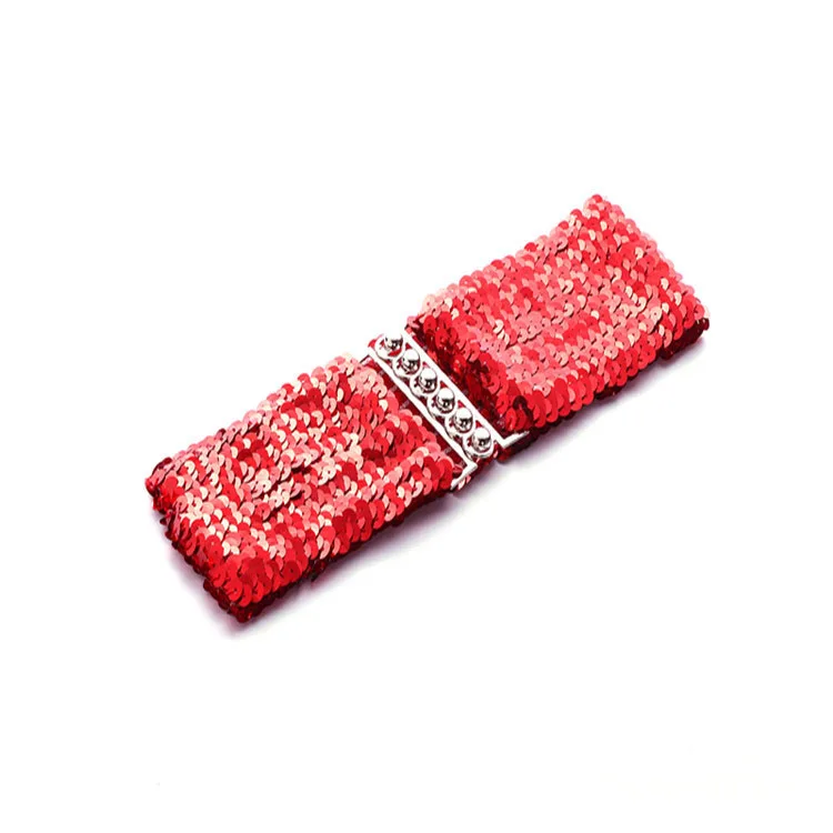 European and American style  Sequins elastic belt   Lady belt with  Steel ball  buckle