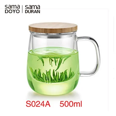Samadoyo Clear Glass Natural Bamboo Lid Tea Cup Heat-Resisting Tea Mug Glass Infuser Tea Cups with Filter