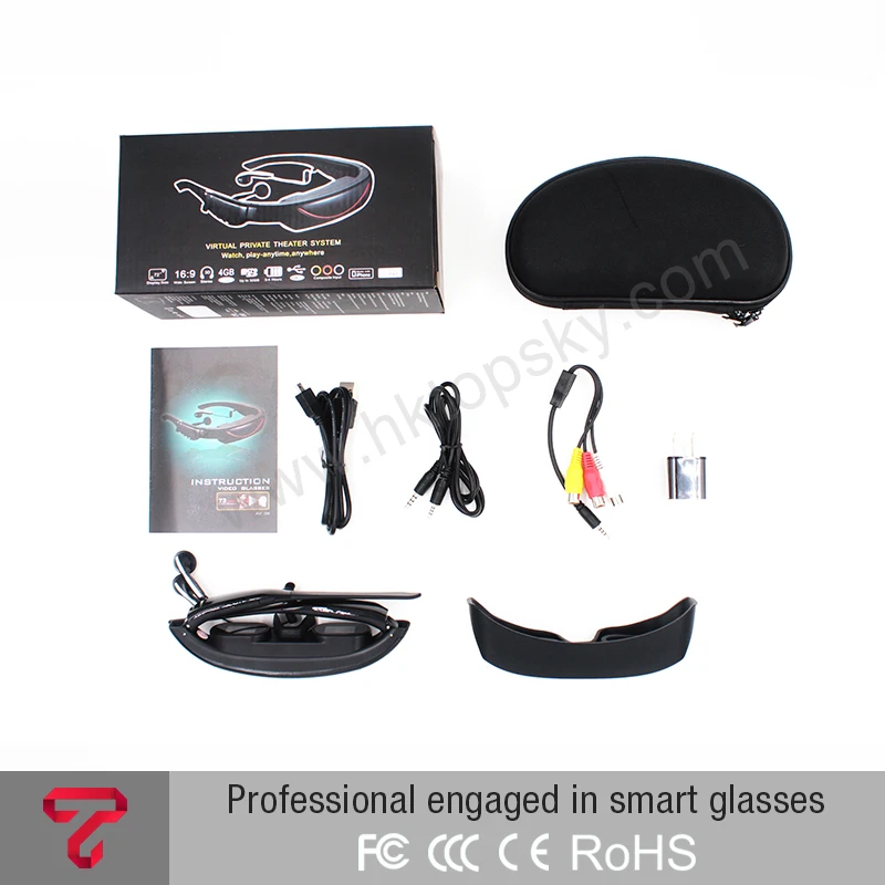 Popular 72inch video glasses portable mobile movies FPV goggles, AV IN to with TV tuner, PS2/3, 4GB memory