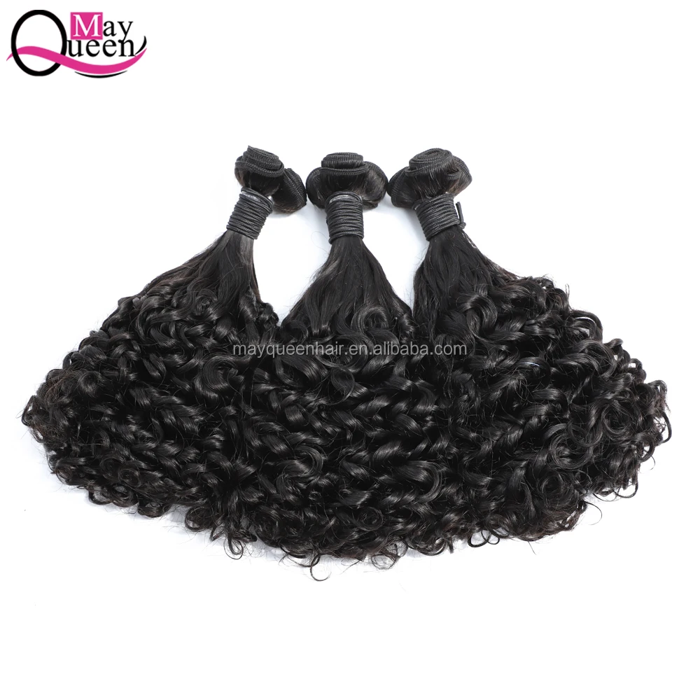 May Queen Hot Sale Flexi/Pixie/Pissy Curl Double Drawn Brazilian Human Hair Weft Fumi Hair Remy Hair Extention