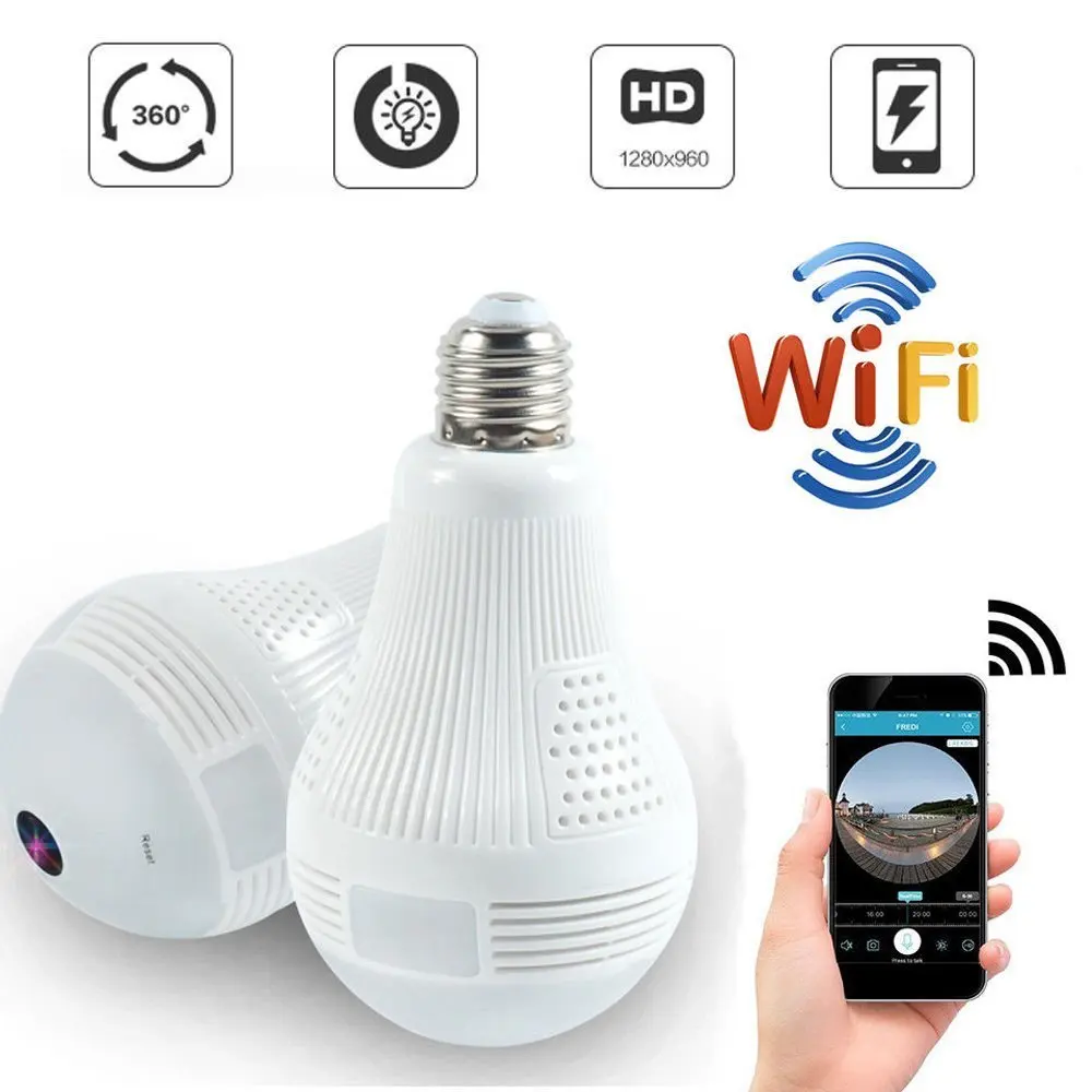 960P 360 Degree VR Panoramic Bulb IP Camera Indoor Wifi Two Way Audio Security Camera Wifi