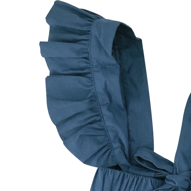 Multi Purpose Children Clothes Solid Blue Flutter Sleeve Design Frock Bow Design Cloth