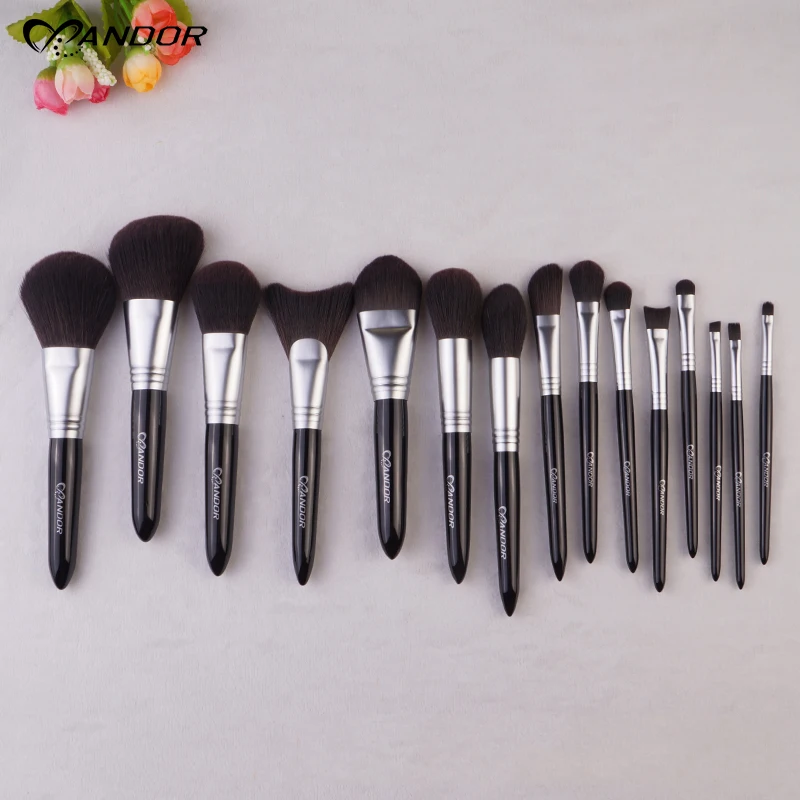 15pcs Red Private label  Make-up Brush Set cleaner Beauty Skin Care   Tools Kit  Foundation blush brushes   black silver