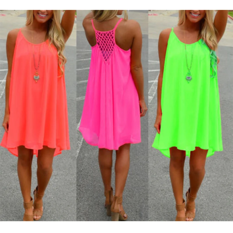 
Wholesale Monogram Plain Casual Sleeveless Slip Chiffon Dress 