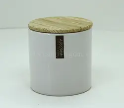 China Factory Spray white candle holder With Wood Finished Ceramic Lid