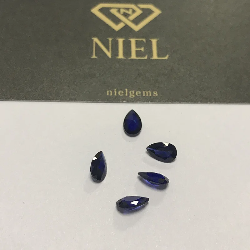 34# 35# niel gems pear cut loose gem stones per carat prices synthetic light dark sapphire blue corundum