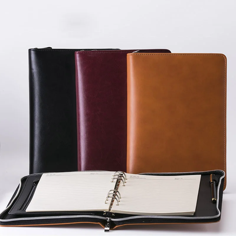 loose leaf zipper notebook pouch custom  a5a6 portable notepad notes calculator faux leather linen journal  diary day planner