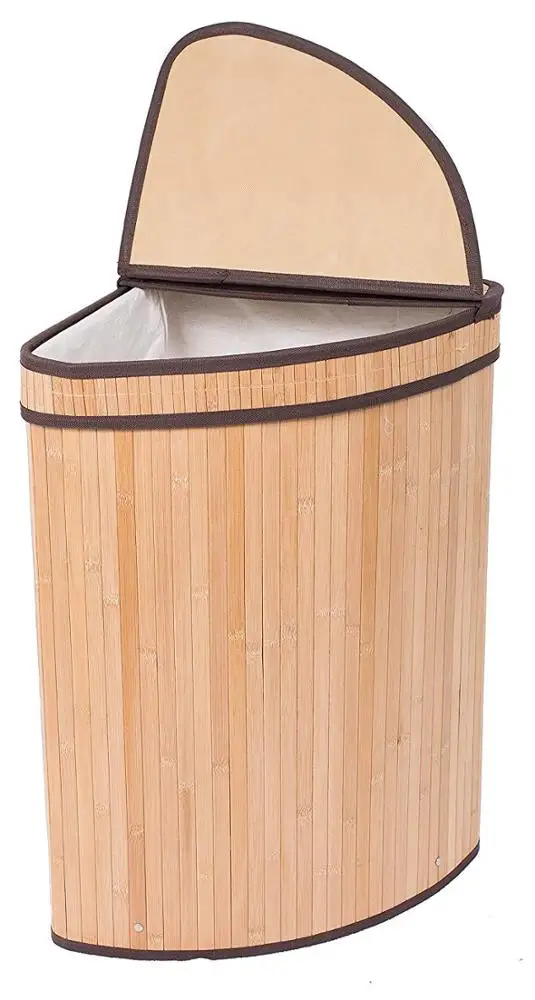 
Corner Laundry Hamper with Lid and Cloth Liner Bamboo Natural Easily Transport Laundry Basket Collapsible Hamper 