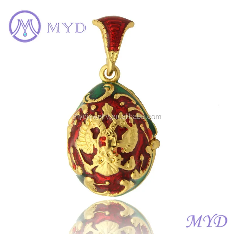 Happy Easter Day Custom Design Metal Fashion Jewelry Color Enamel Russian Coat of Arms Faberge Egg Pendant Locket Necklace