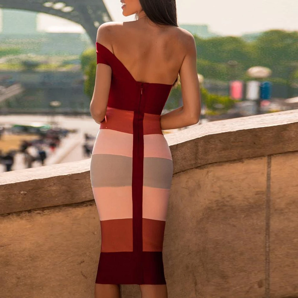 
Wholesale 2021 China Supplier Lady Fashion Woman Clothes Cold Shoulder midi elegant evening bodycon Dress 