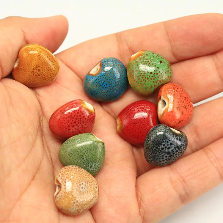 CC1851 Vintage Heart Shape Ceramic Beads, Handmade Pottery, Heart Porcelain Beads for Jewellery Making